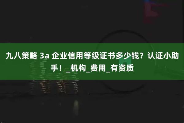九八策略 3a 企业信用等级证书多少钱？认证小助手！_机构_费用_有资质